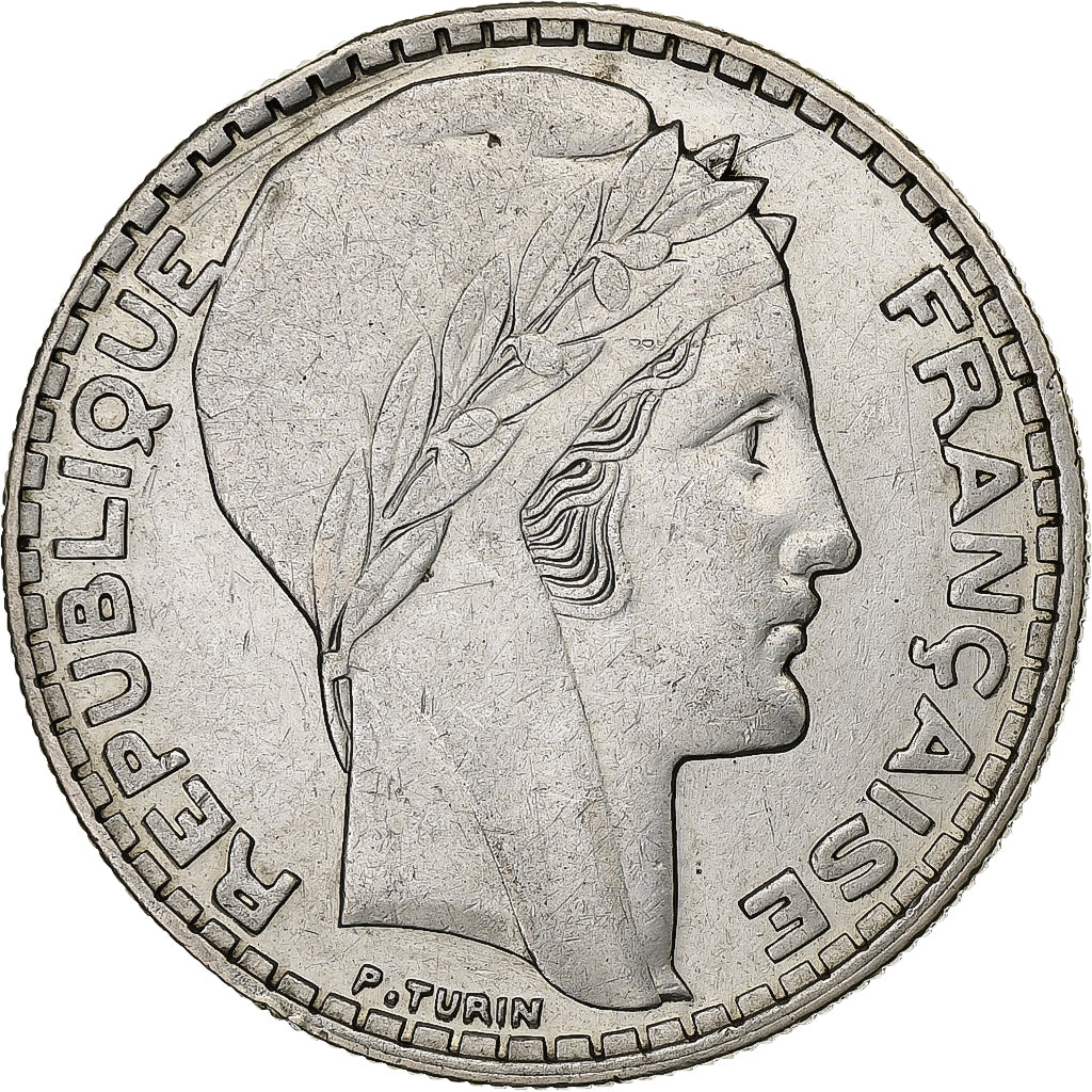 France, 20 Francs, Turin, 1933, Paris, Rameaux longs, Silver, AU(50-53)