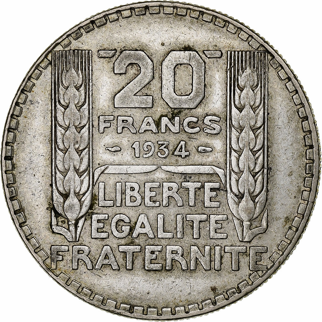 Francia, 20 Francs, Turin, 1934, Paris, Plata, MBC, Gadoury:852, KM:879