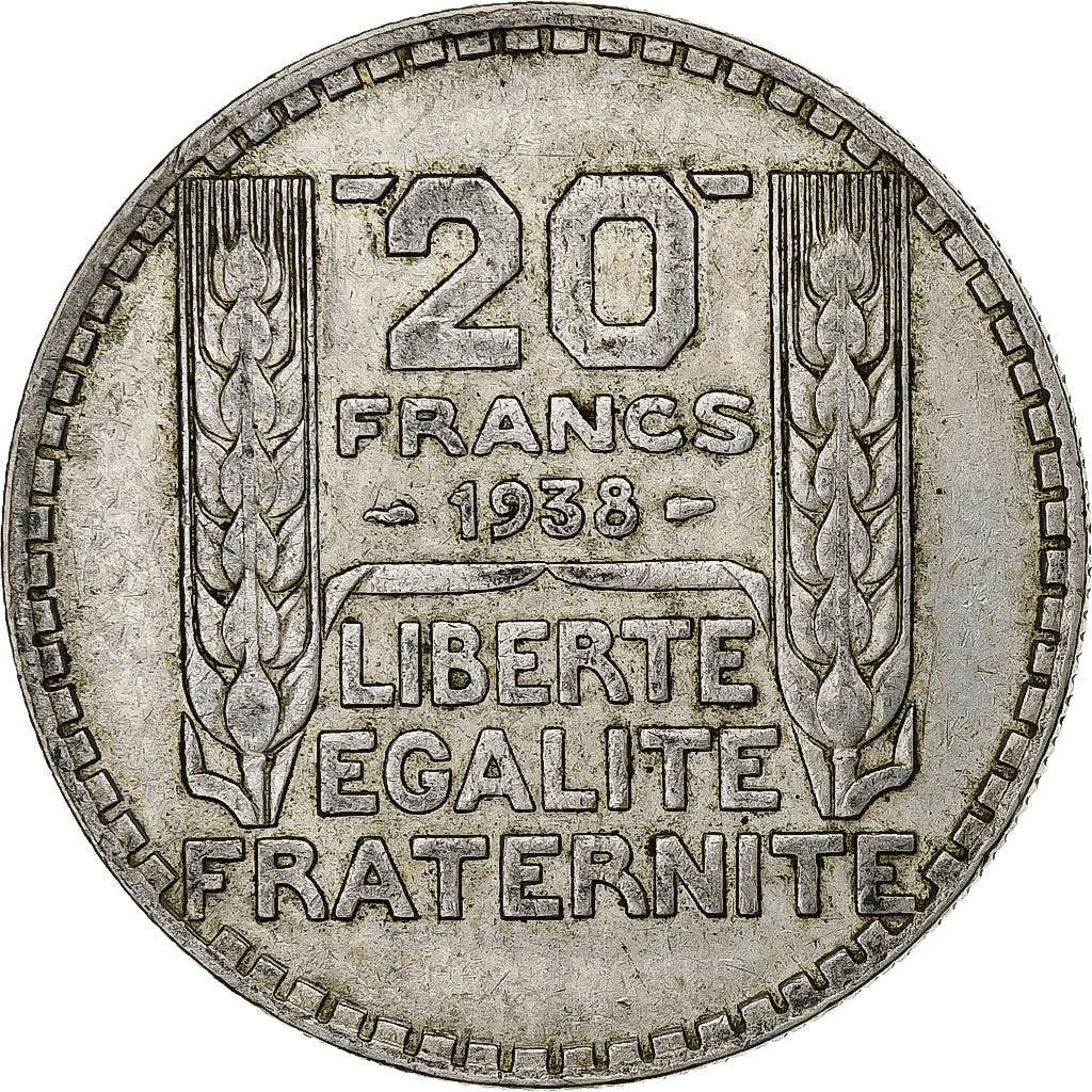 France, 20 Francs, Turin, 1938, Paris, Silver, EF(40-45), Gadoury:852, KM:879