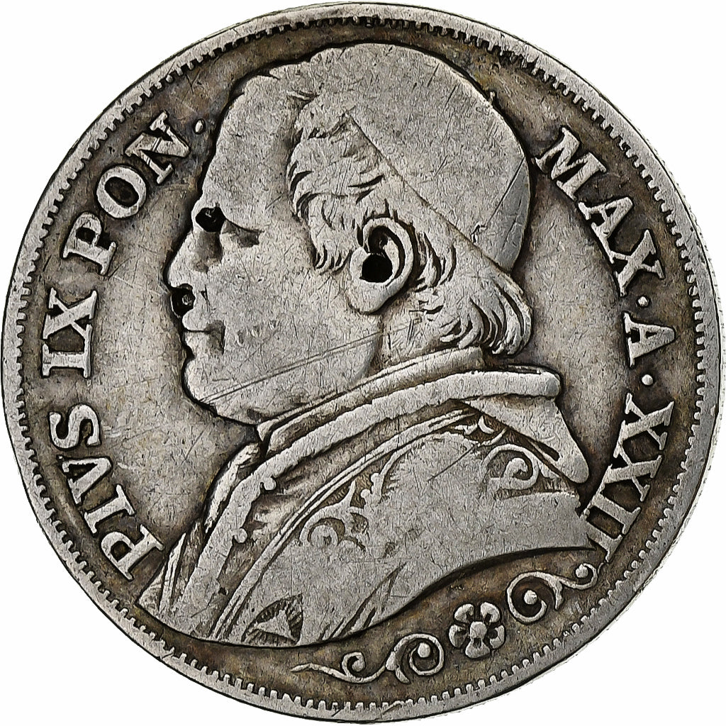 STATI ITALIANI, PAPAL STATES, Pius IX, 2 Lire, 1867, Rome, Argento, MB+
