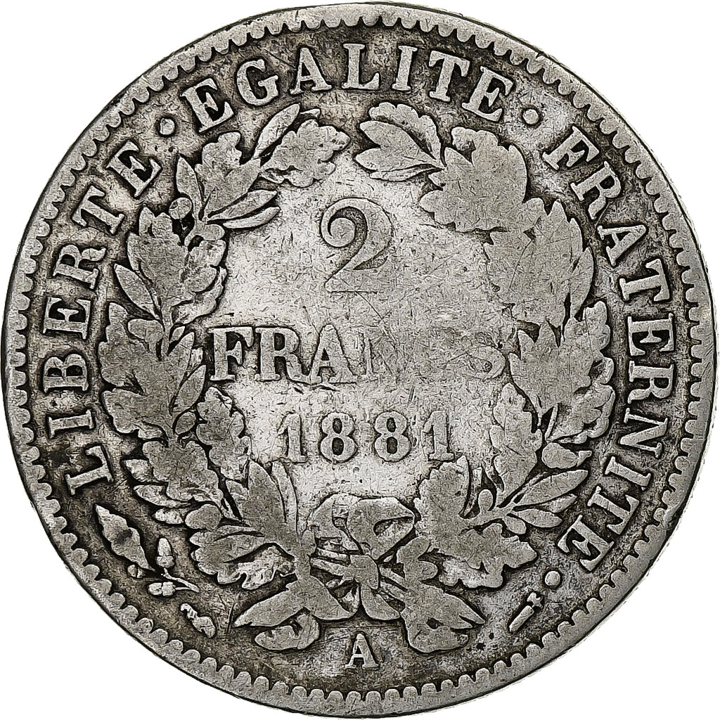 Francia, 2 Francs, Cérès, 1881, Paris, Argento, MB, Gadoury:530a, KM:817.1