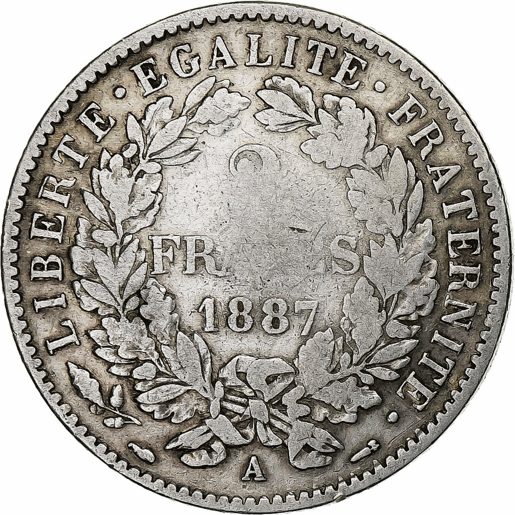 Frankreich, 2 Francs, Cérès, 1887, Paris, Silber, S, Gadoury:530a, KM:817.1