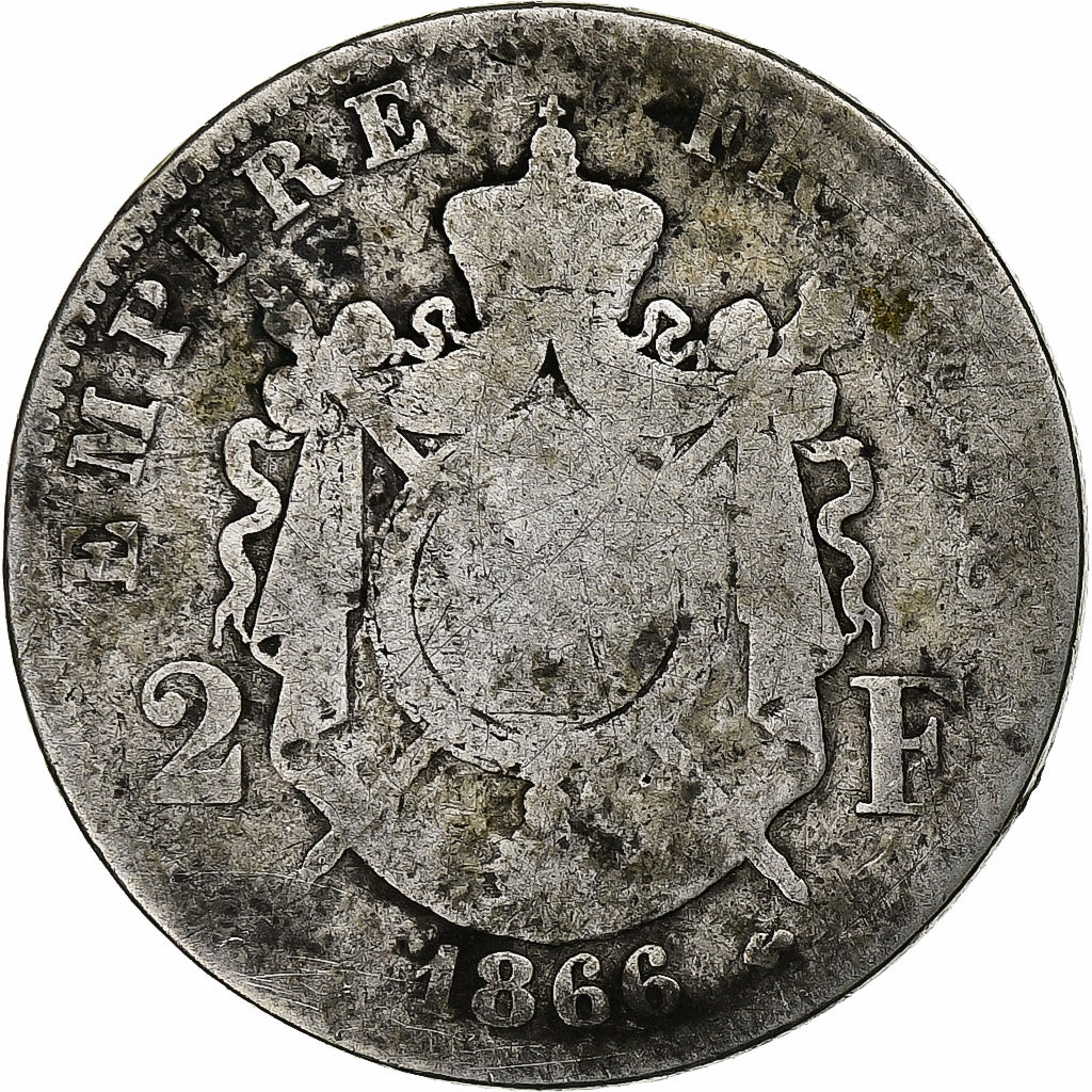 Frankreich, Napoleon III, 2 Francs, 1866, Paris, Silber, SGE+, Gadoury:527