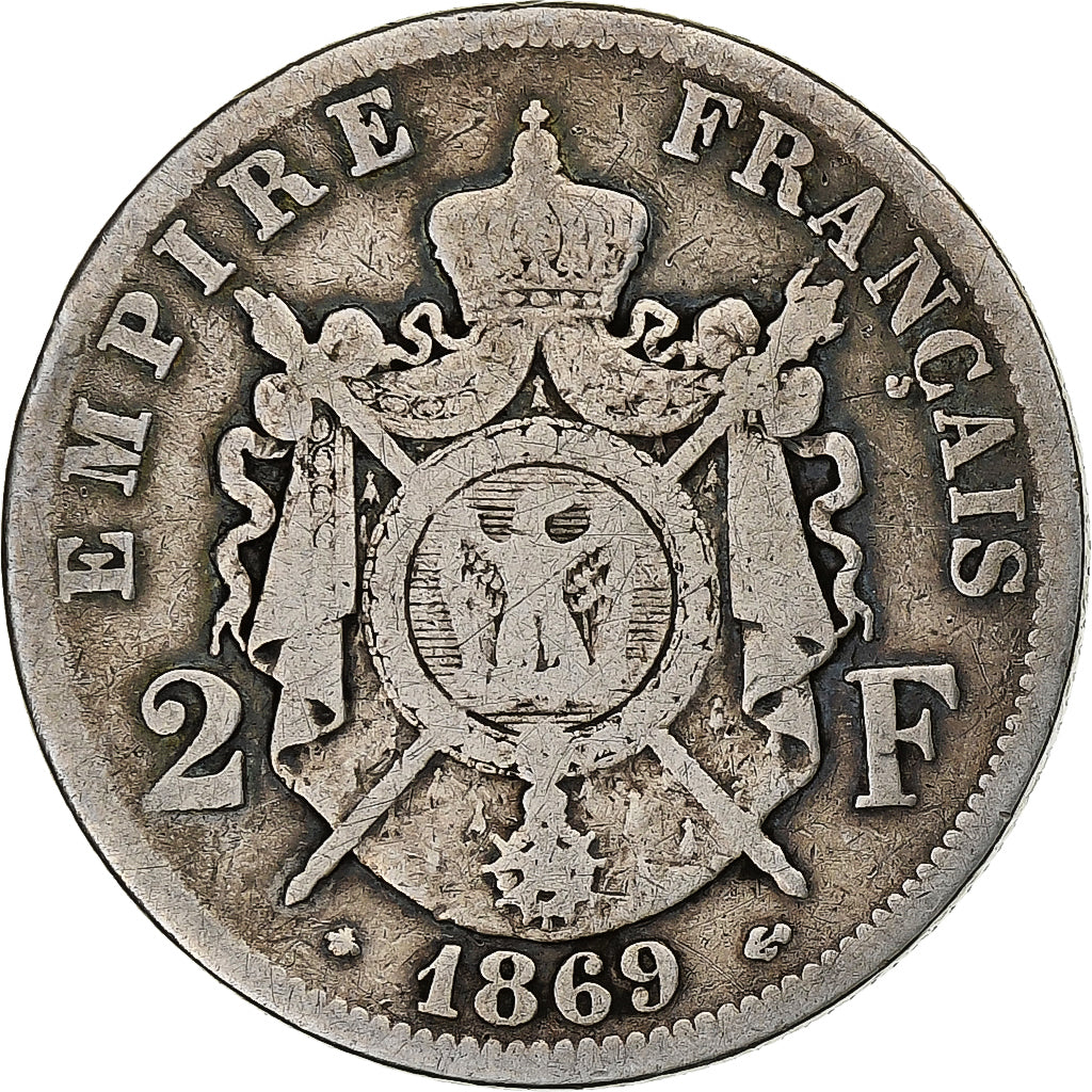 France, Napoleon III, 2 Francs, 1869, Paris, Silver, VF(20-25), Gadoury:527