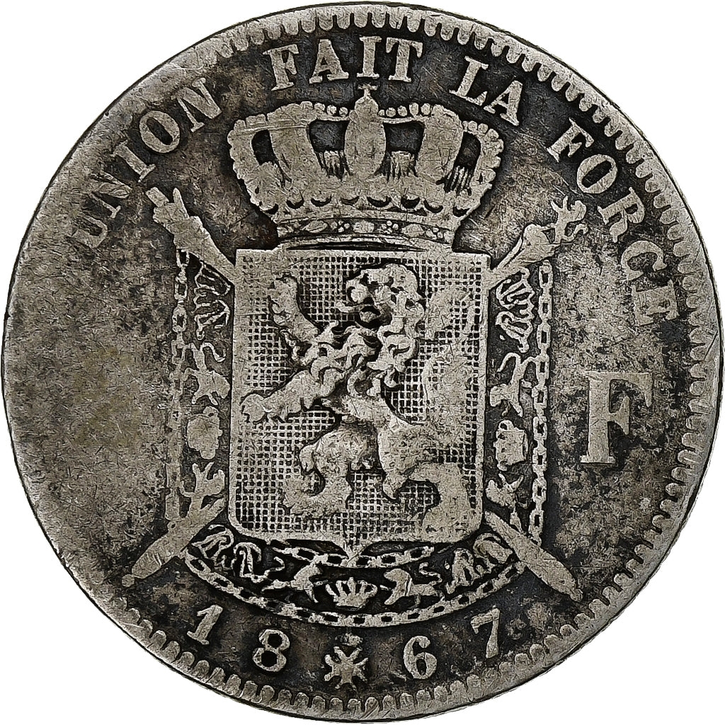 Belgium, Leopold II, 2 Francs, 2 Frank, 1867, Silver, VF(20-25), KM:30.1