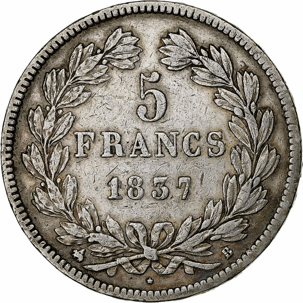 Francia, 5 Francs, Louis-Philippe, 1837, Rouen, Argento, MB+, Gadoury:678