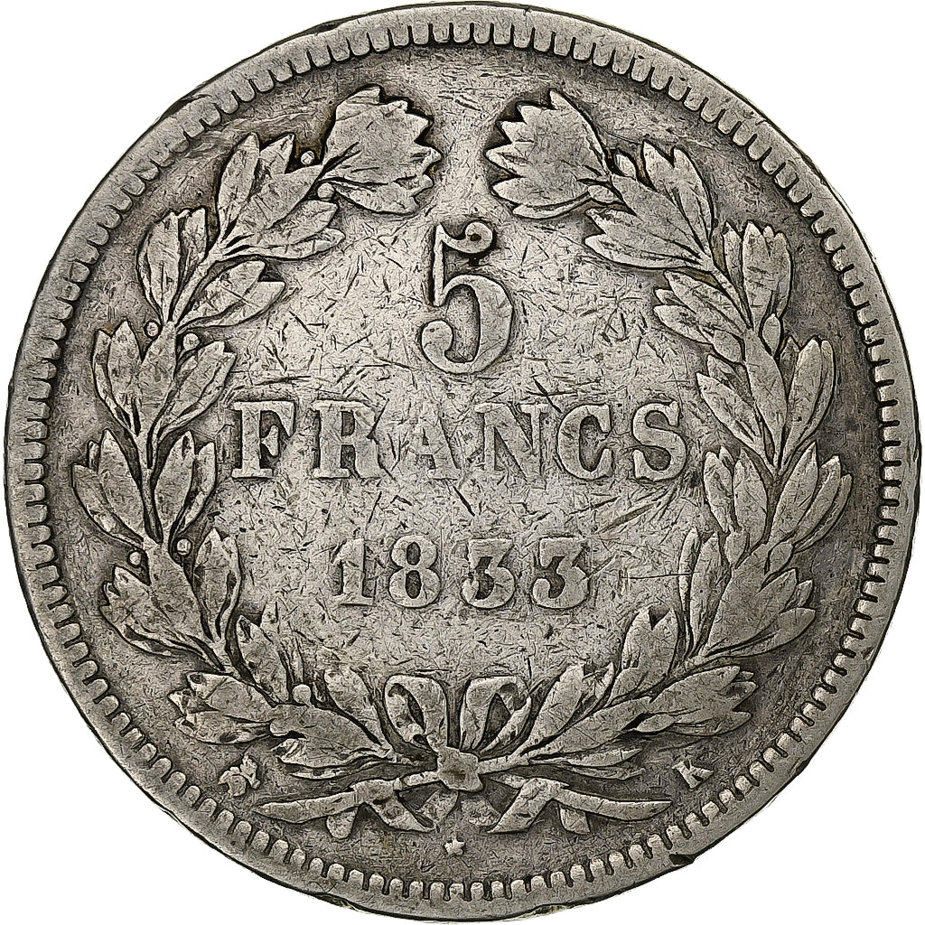France, 5 Francs, Louis-Philippe, 1833, Bordeaux, Argent, TB, Gadoury:678
