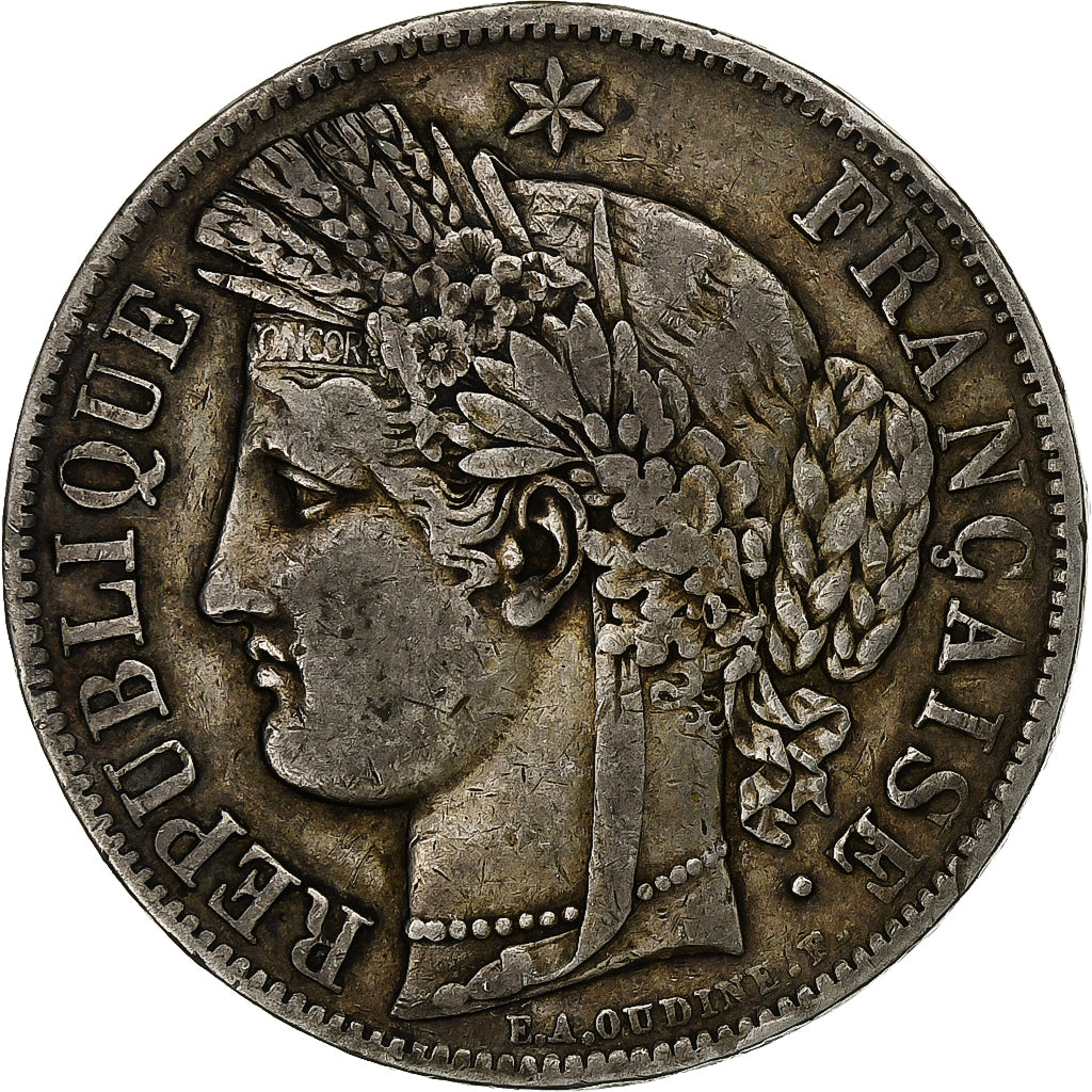 Francia, 5 Francs, Cérès, 1850, Bordeaux, Argento, MB+, Gadoury:719, KM:761.3