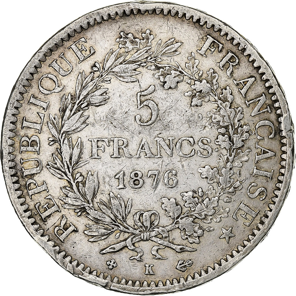 Francja, 5 Francs, Hercule, 1876, Bordeaux, Srebro, VF(30-35), Gadoury:745a