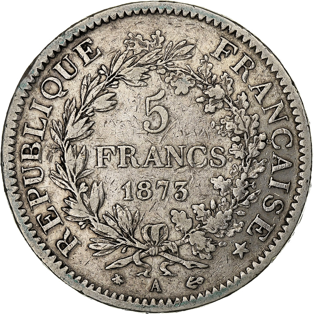 France, 5 Francs, Hercule, 1873, Paris, Silver, VF(30-35), Gadoury:745a