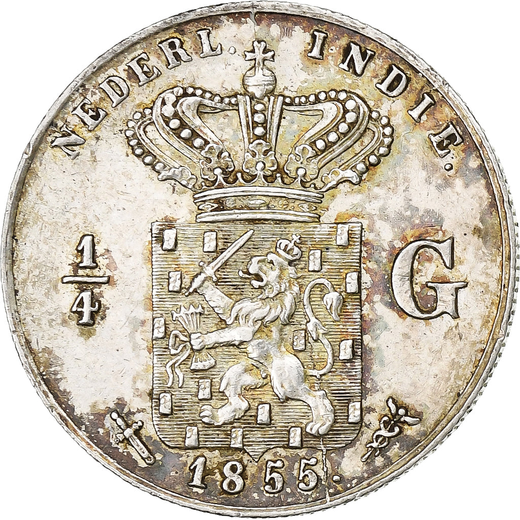 NETHERLANDS EAST INDIES, Wilhelmina I, 1/4 Gulden, 1855, Utrecht, Silver