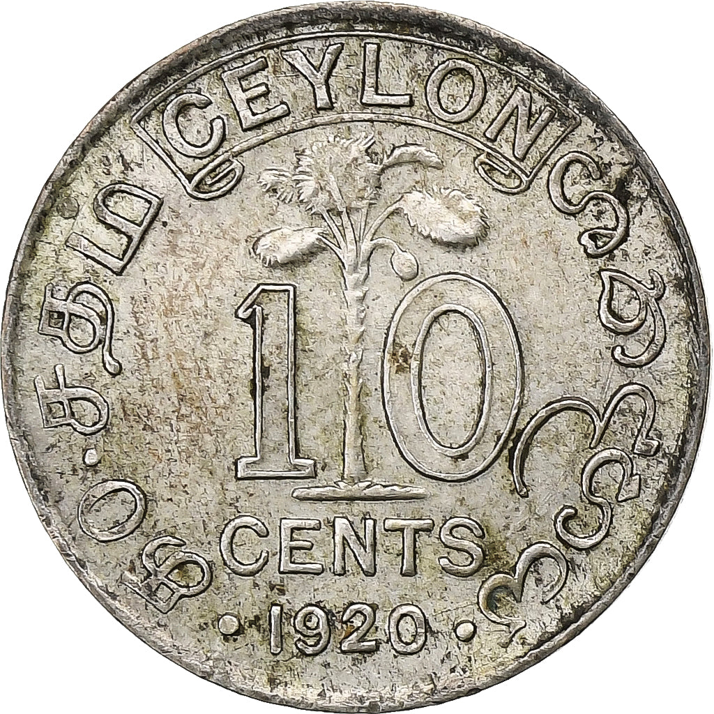 Ceilão, George V, 10 Cents, 1920, Prata, EF(40-45), KM:104a