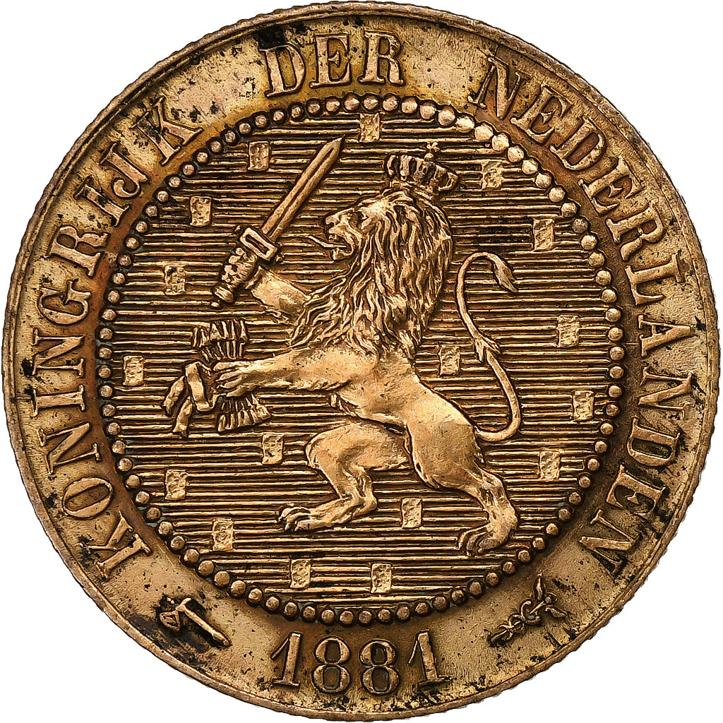 Países Baixos, William III, 2-1/2 Cent, 1881, Utrecht, Bronze, AU(50-53)