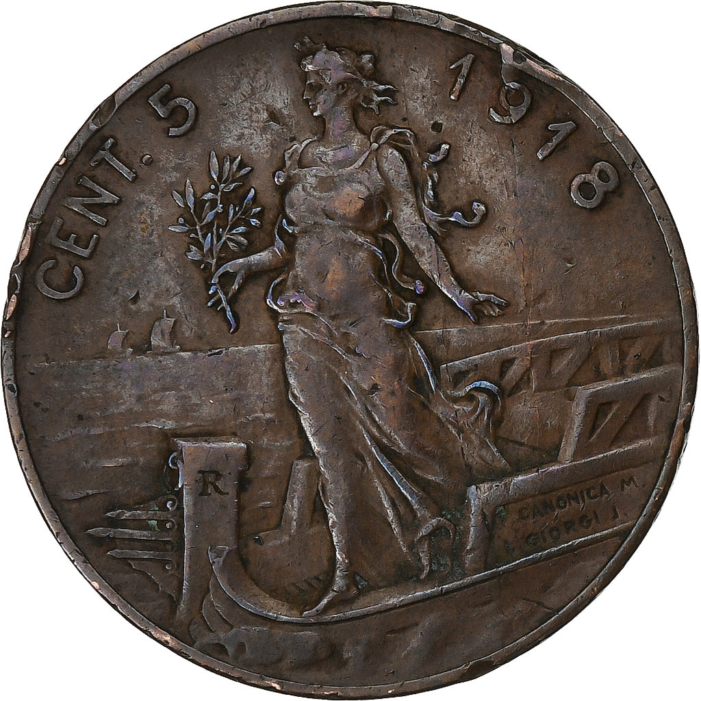 Italy, Vittorio Emanuele III, 5 Centesimi, 1918, Rome, Bronze, EF(40-45), KM:42