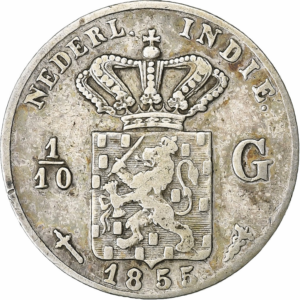 NETHERLANDS EAST INDIES, Wilhelmina I, 1/10 Gulden, 1855, Utrecht, Silver