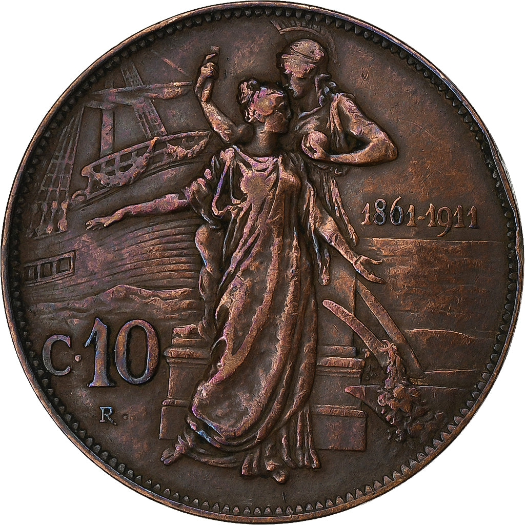 Italia, Vittorio Emanuele III, 10 Centesimi, 1911, Rome, Bronzo, BB, KM:51