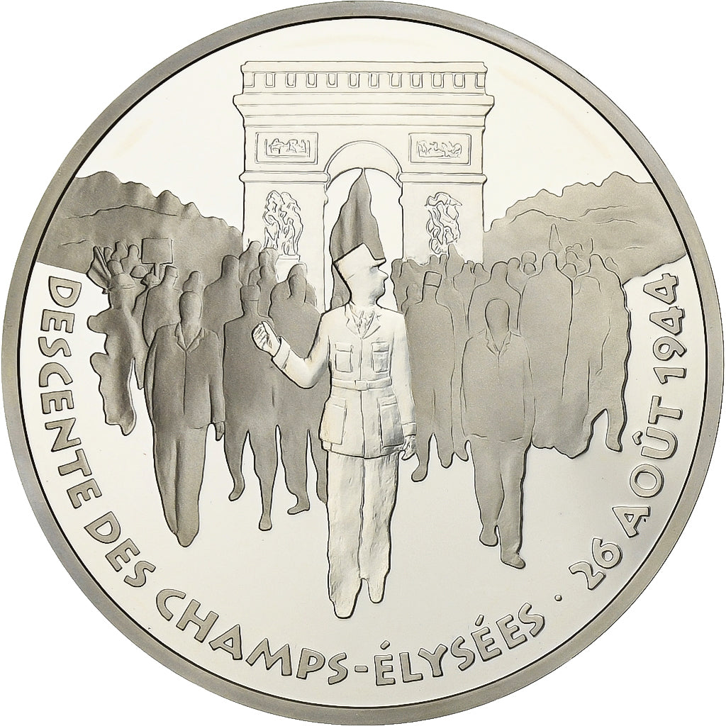 França, 100 Francs, Libération de Paris, 1994, Monnaie de Paris, Proof, Prata