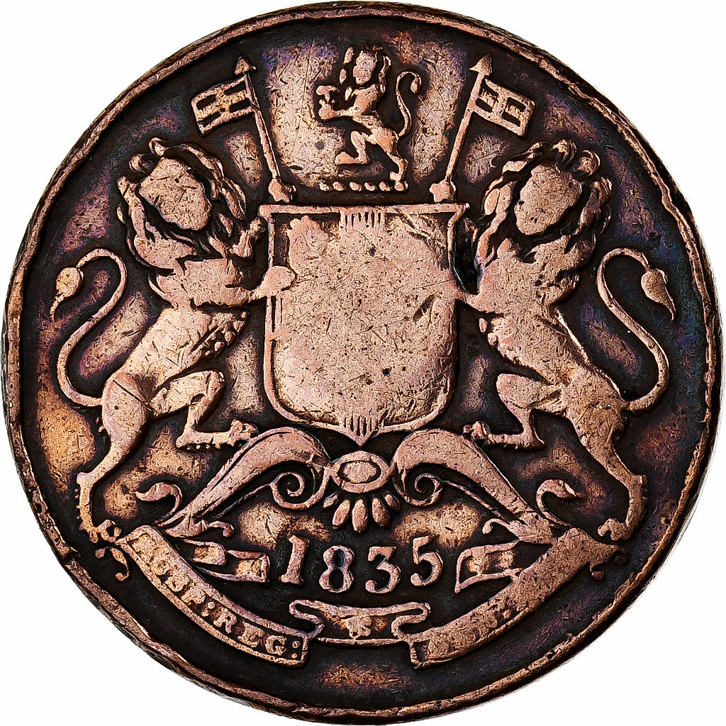 INDIA-BRITS, 1/2 Anna, 1835, Bombay, Koper, FR, KM:447.1