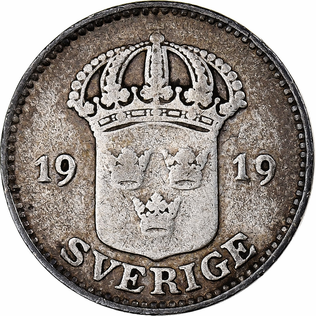 Suède, Gustaf V, 25 Öre, 1919, Argent, TTB, KM:785