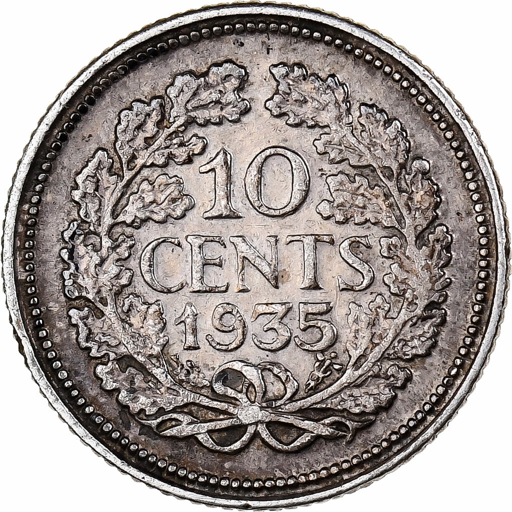 Países Bajos, Wilhelmina I, 10 Cents, 1935, Plata, MBC, KM:145