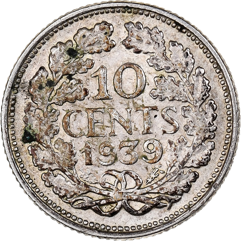 Holandia, Wilhelmina I, 10 Cents, 1939, Srebro, EF(40-45), KM:163