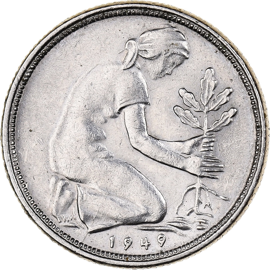 GERMANY - FEDERAL REPUBLIC, 50 Pfennig, 1949, Stuttgart, Copper-nickel