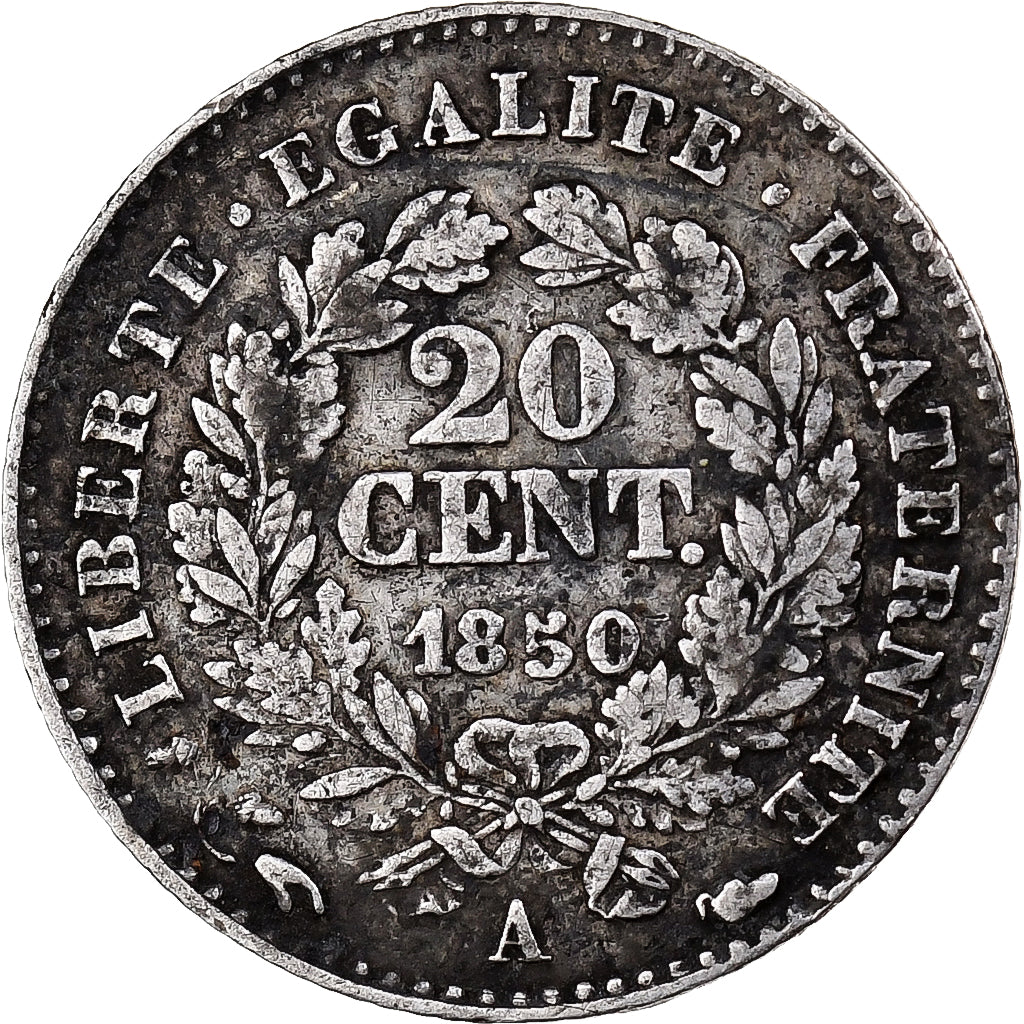 France, 20 Centimes, Cérès, 1850, Paris, Silver, VF(30-35), Gadoury:303