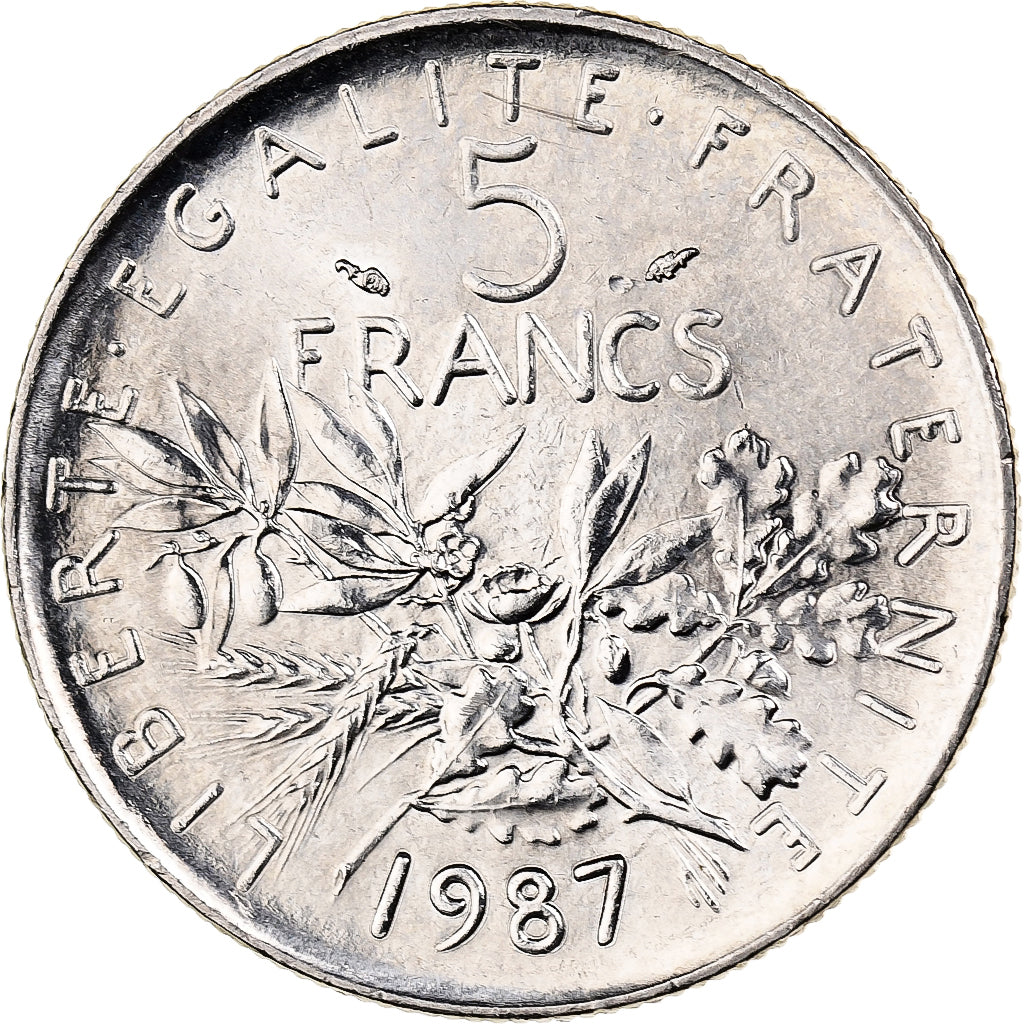 Francja, 5 Francs, Semeuse, 1987, Paris, BU, Nikiel powlekany miedzią i niklem