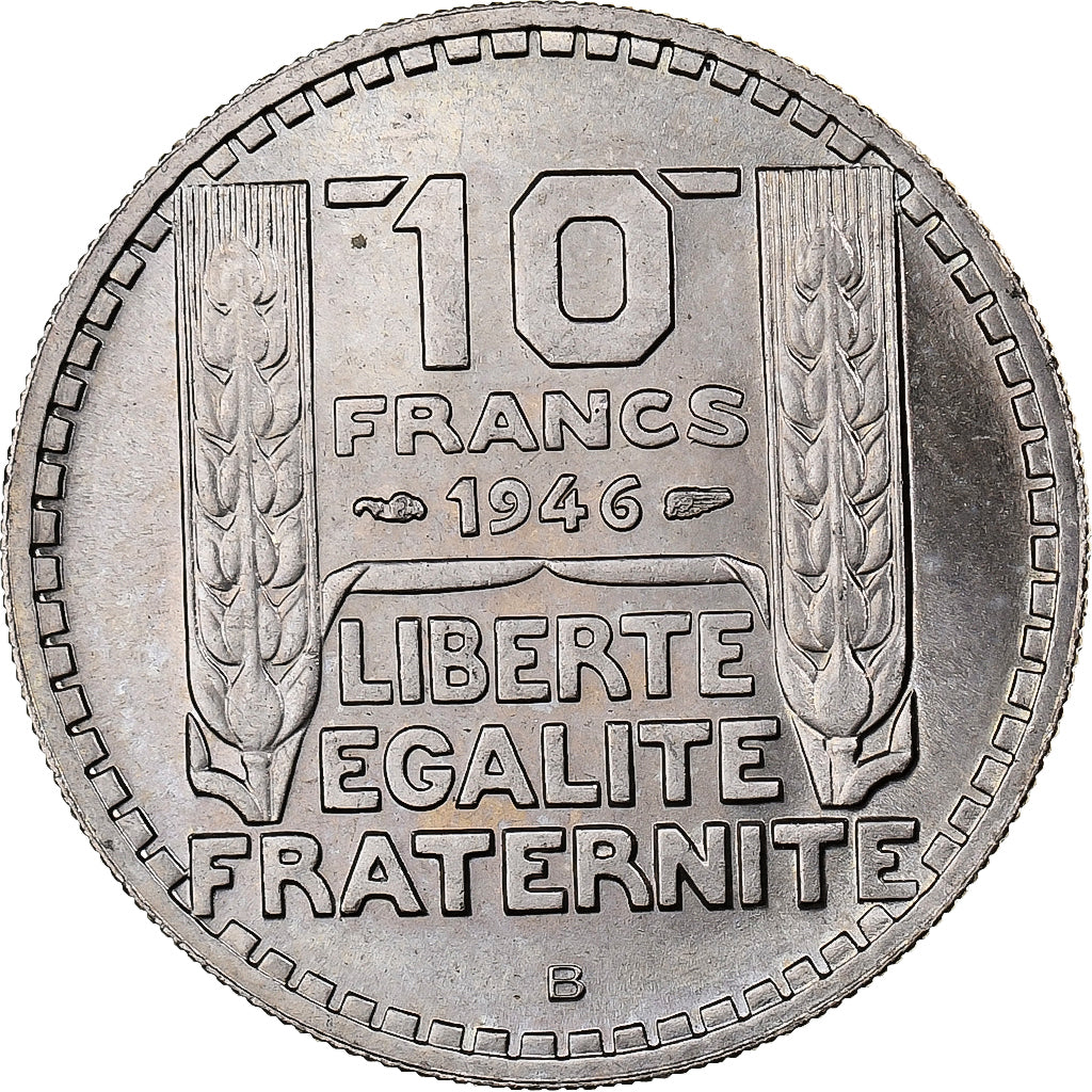 França, 10 Francs, Turin, 1946, Beaumont - Le Roger, Rameaux courts