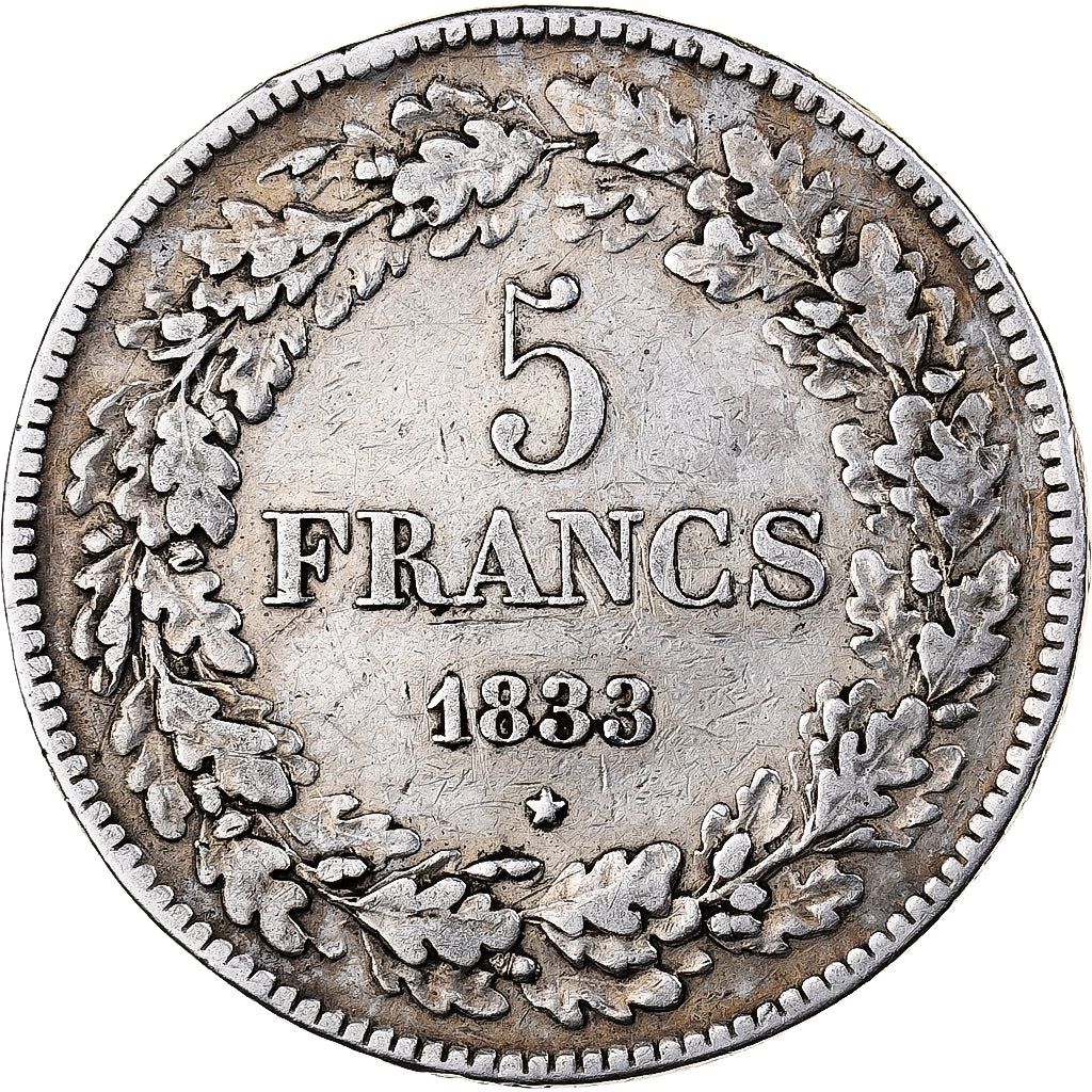 Belgium, Leopold I, 5 Francs, 5 Frank, 1833, Silver, EF(40-45), KM:3.1