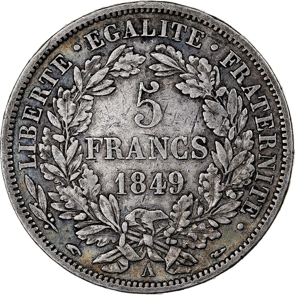 France, 5 Francs, Cérès, 1849, Paris, main-chien, Silver, EF(40-45)