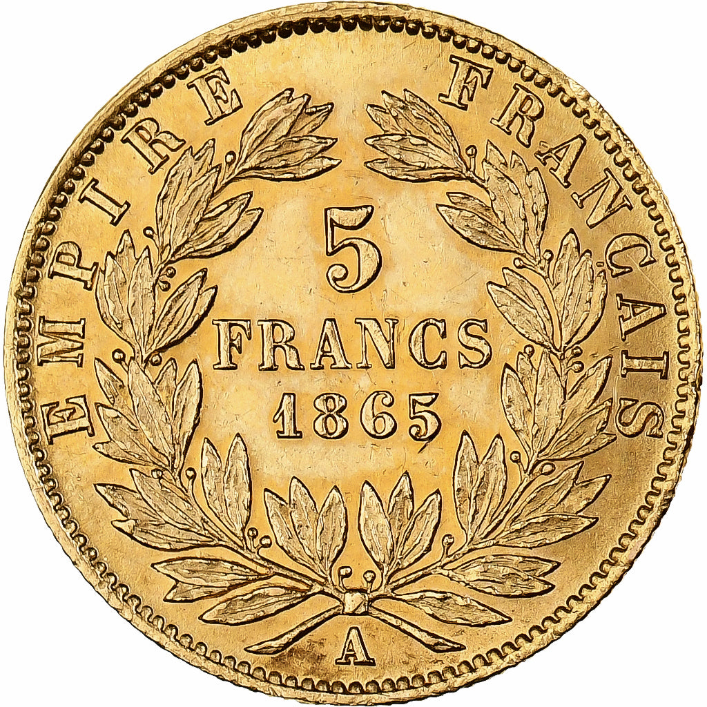 Francia, Napoleon III, 5 Francs, 1865, Paris, Oro, MBC+, Gadoury:1002, KM:803.1