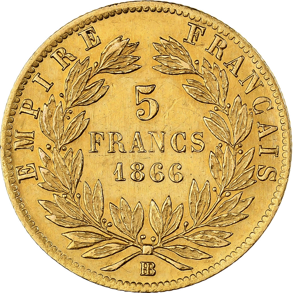 France, Napoleon III, 5 Francs, 1866, Strasbourg, Gold, AU(50-53), Gadoury:1002