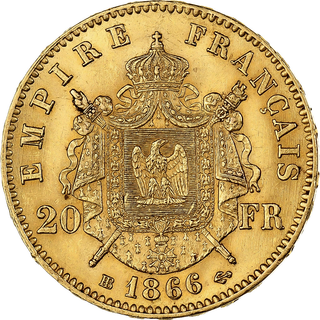 France, Napoléon III, 20 Francs, 1866, Strasbourg, Or, TTB+
