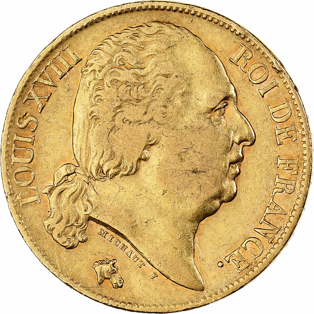 France, Louis XVIII, 20 Francs, 1824, Paris, Gold, VF(30-35), Gadoury:1028