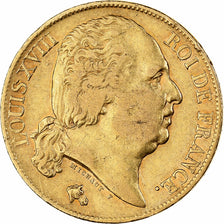 France, Louis XVIII, 20 Francs, 1824, Paris, Gold, VF(30-35), Gadoury:1028