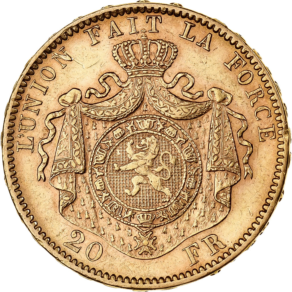 Belgio, Leopold II, 20 Francs, 20 Frank, 1876, Oro, BB+, KM:37