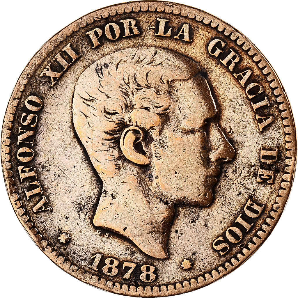 Spain, Alfonso XII, 10 Centimos, 1878, Madrid, Bronze, VF(30-35), KM:675