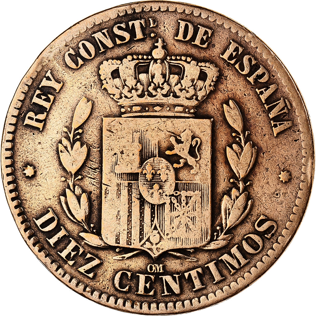 Spain, Alfonso XII, 10 Centimos, 1878, Madrid, Bronze, VF(30-35), KM:675