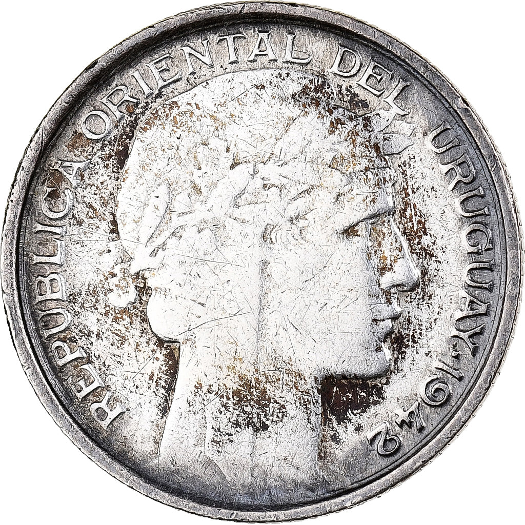 Uruguay, 20 Centesimos, 1942, Santiago, Silver, EF(40-45), KM:29