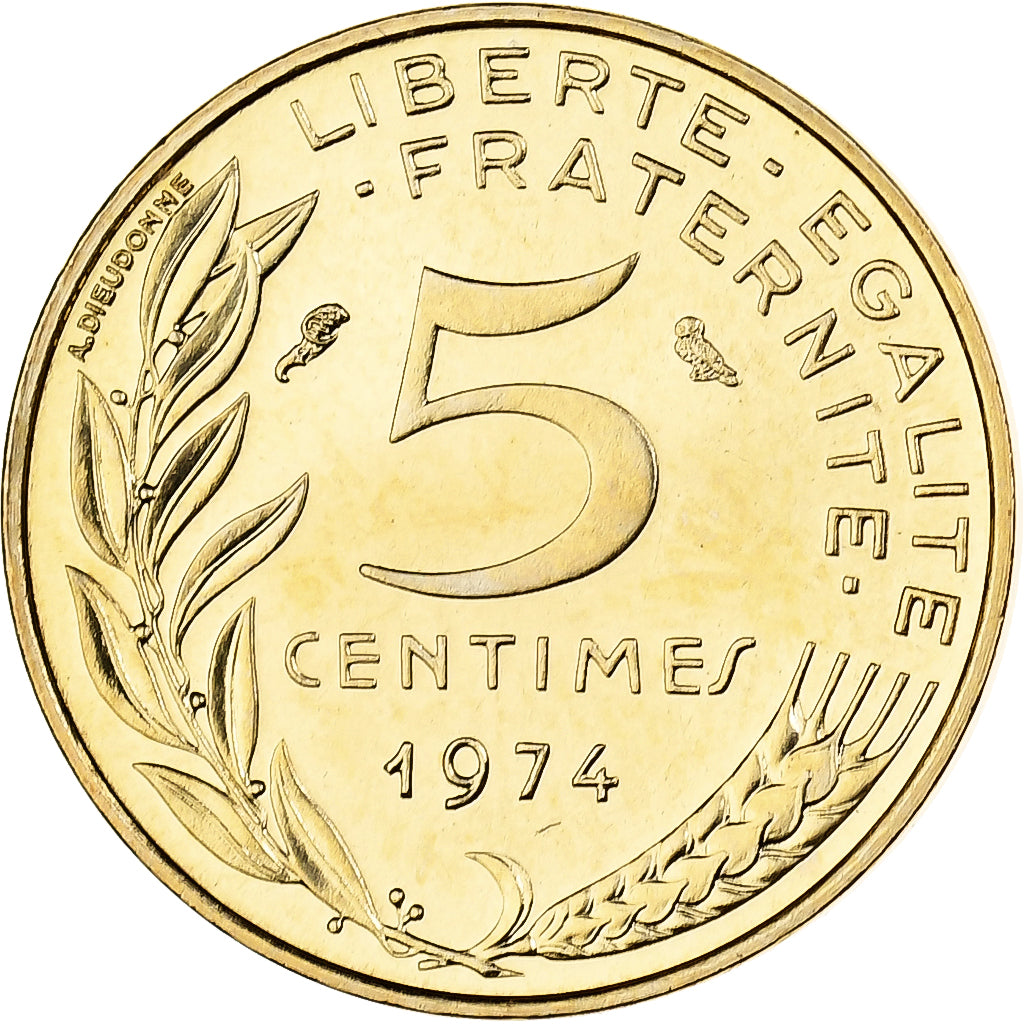 France, 5 Centimes, Marianne, 1974, Paris, Chouette, Bronze-Aluminium, FDC