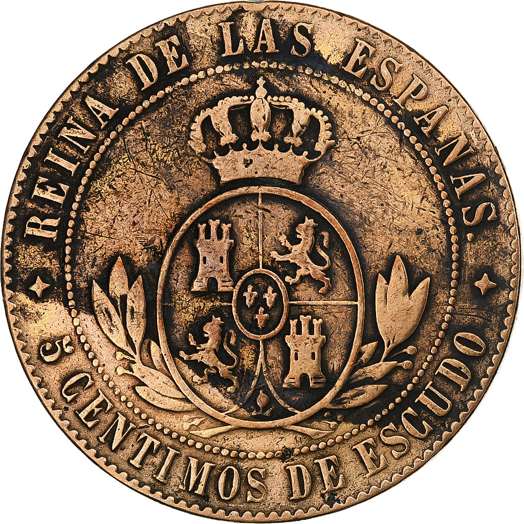 Spain, Isabel II, 5 Centimos, 1866, Madrid, Copper, VF(20-25), KM:635.2