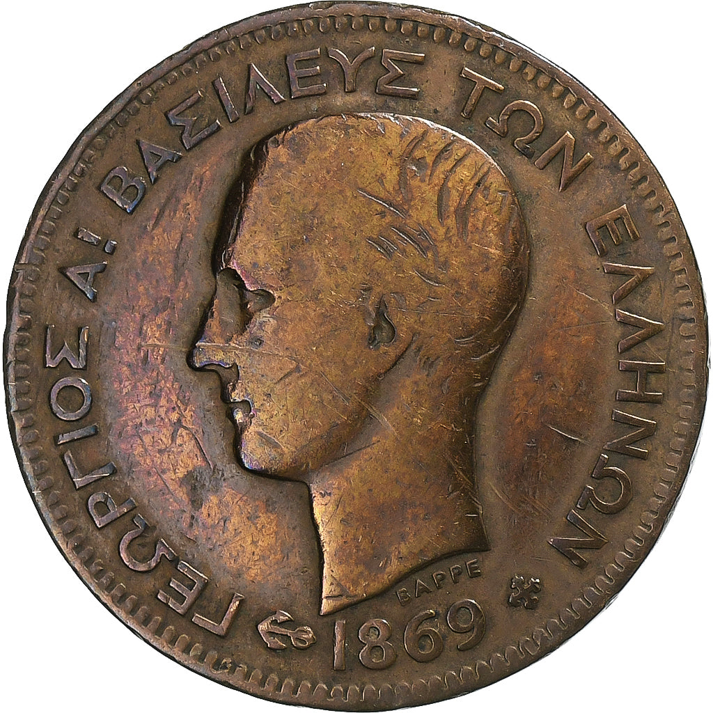 Greece, George I, 5 Lepta, 1869, Strassburg, Copper, VF(20-25), KM:42