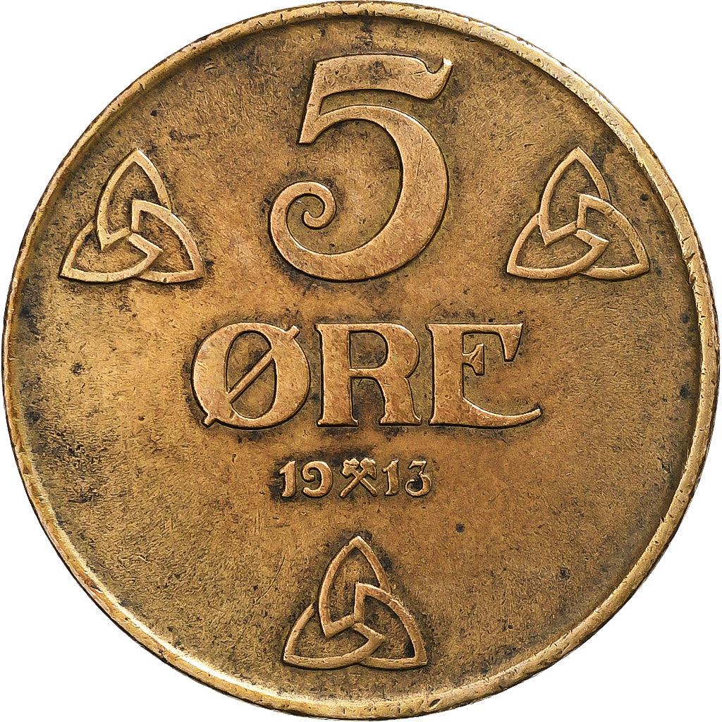 Norway, Haakon VII, 5 Öre, 1913, Kongsberg, Bronze, EF(40-45), KM:368