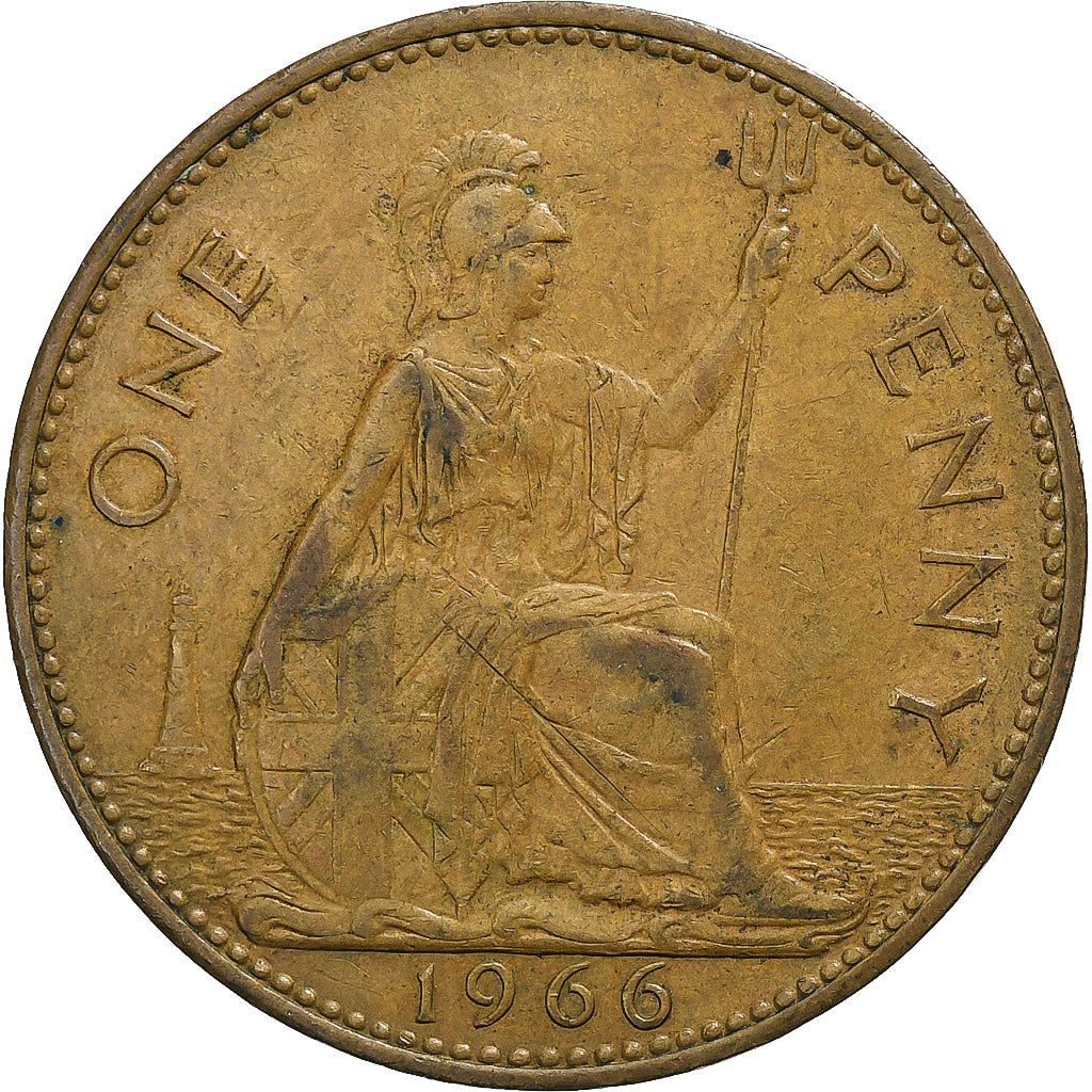 Gran Bretagna, Elizabeth II, Penny, 1966, Bronzo, BB, KM:897