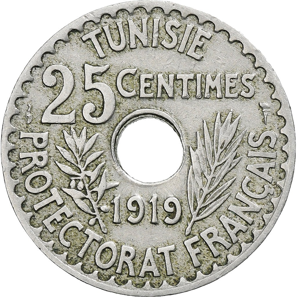 Tunisië, Muhammad al-Nasir Bey, 25 Centimes, 1919, Paris, Nickel-Bronze, ZF