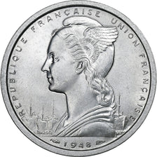French Equatorial Africa, 2 Francs, 1948, Paris, Aluminum, AU(55-58)
