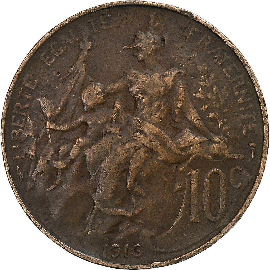 France, 10 Centimes, Dupuis, 1916, Paris, Bronze, EF(40-45), Gadoury:277, KM:843