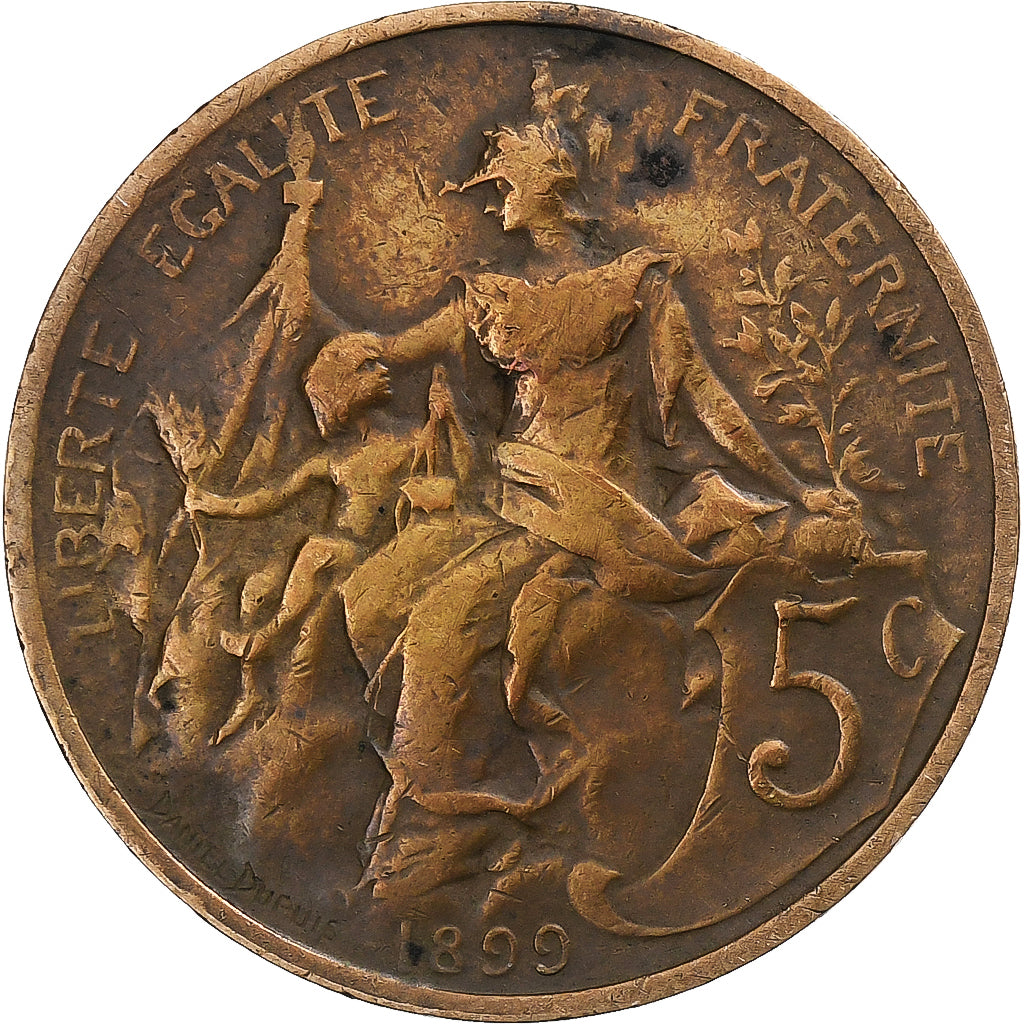 Francia, 5 Centimes, Dupuis, 1899, Paris, Bronzo, MB+, Gadoury:165, KM:842