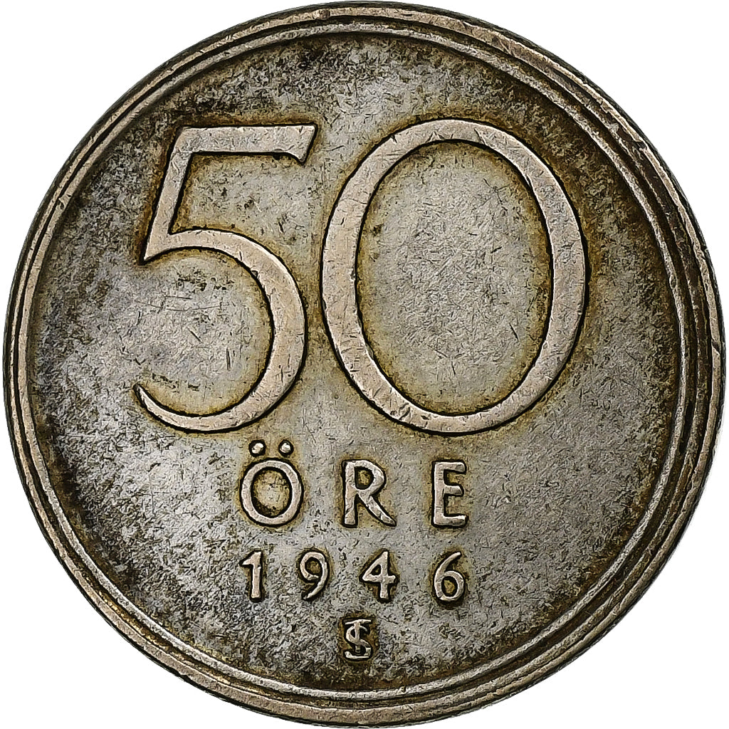 Sweden, Gustaf V, 50 Öre, 1946, Silver, EF(40-45), KM:817